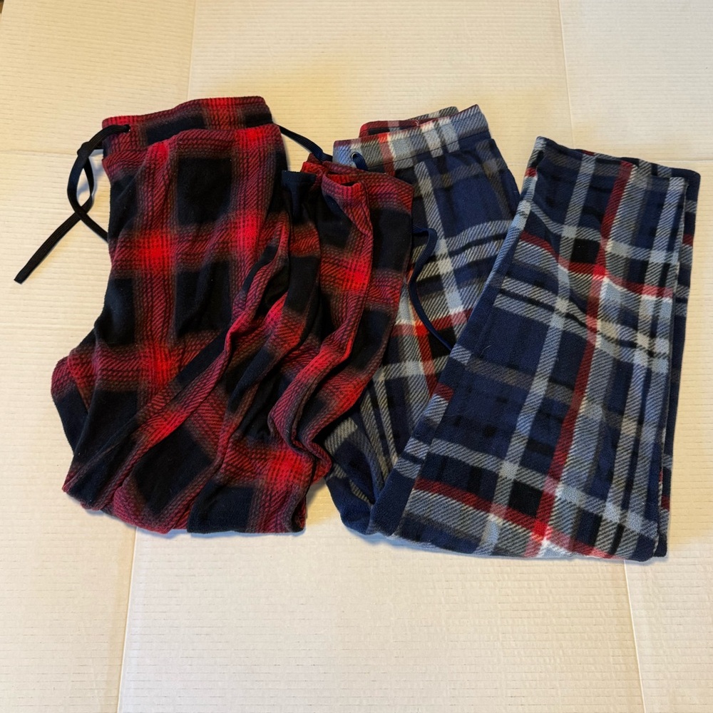 George Plaid mens pajama pants- Red and Blue plaid set of 2 medium 32 34
